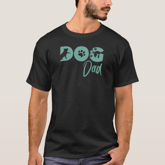 犬の父Tシャツ - ティール - 犬のシルエット、足跡 Tシャツ (正面)