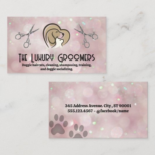 犬の猫のハートロゴ |はさみ |《写真》ぼけ味 名刺 (正面/裏面)