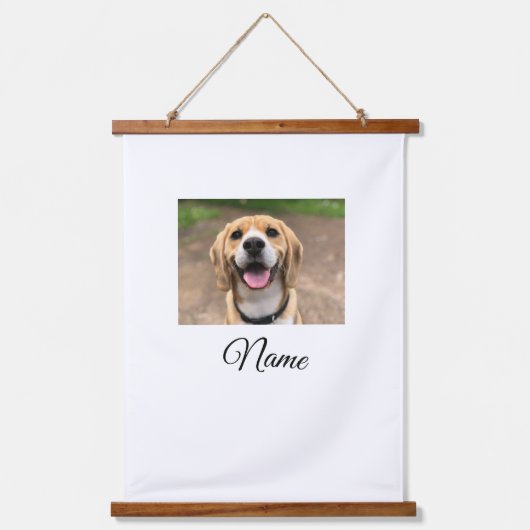犬の猫の写真を追加ペット名cuカスタムパーソナライズされた 吊り下げ型タペストリー (正面)