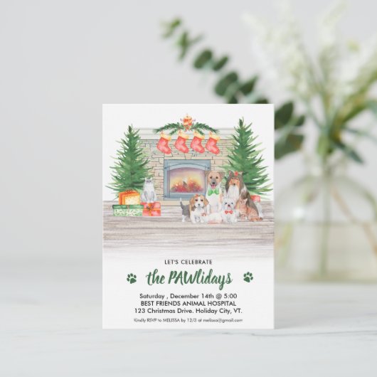 犬の猫の子猫ペットのビジネスのクリスマス インビテーションポストカード (スタンド正面)