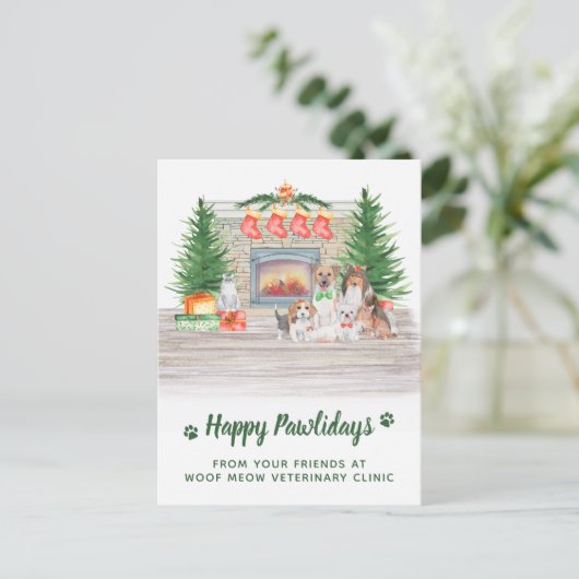 犬の猫の子猫ペットのビジネスのクリスマス シーズンポストカード (スタンド正面)