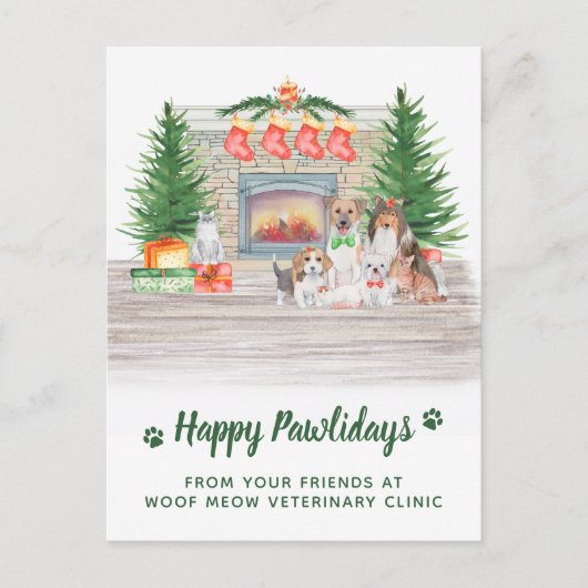 犬の猫の子猫ペットのビジネスのクリスマス シーズンポストカード (正面)