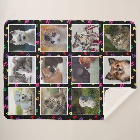犬の猫の手のカラフルプリントカスタム写真コラージュ シェルパブランケット (正面(横))