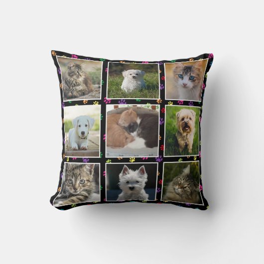 犬の猫の手カラフルでペットの写真コラージュをプリント クッション (正面)