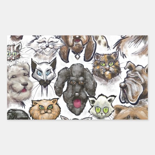 犬の猫 長方形シール (正面)