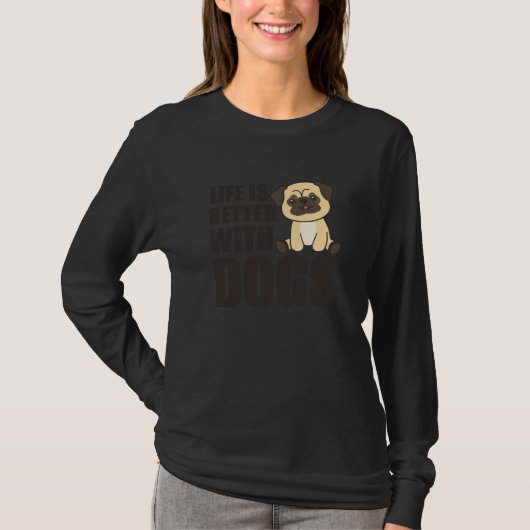 犬の甘いパグ犬の緑で生活が良い Tシャツ (正面)