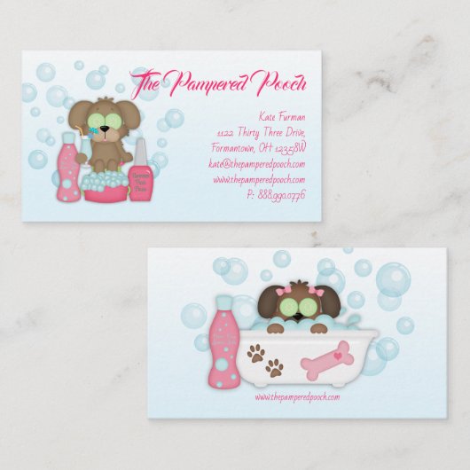 犬の甘やかされたグルーミングウォッシュビジネスカード 名刺 (正面/裏面)