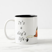 犬の生活かわいいおもしろいビーグル犬のアートスローガン ツートーンマグカップ (左)