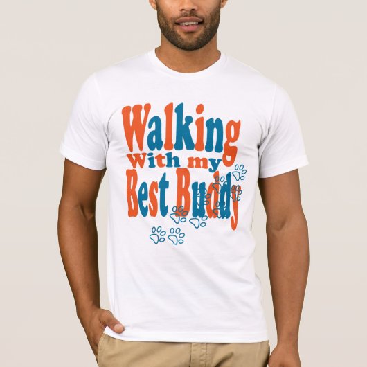 犬の男性の基本的な白いTシャツを歩く Tシャツ (正面)