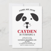 犬の白黒のスポット誕生日 招待状 (正面)