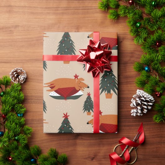 犬の眠るクリスマスツリーを錆び付ける ラッピングペーパー (クリスマスギフト)