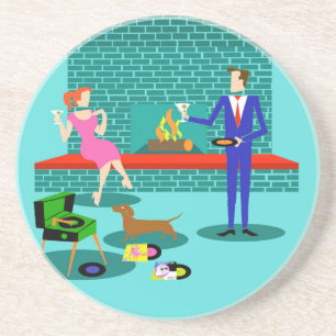 犬の砂岩コースターが付いているレトロのカップル コースター