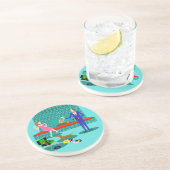 犬の砂岩コースターが付いているレトロのカップル コースター (側面)