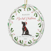 犬の私の初めてのクリスマスと名前ポインターセラミック セラミックオーナメント (左)