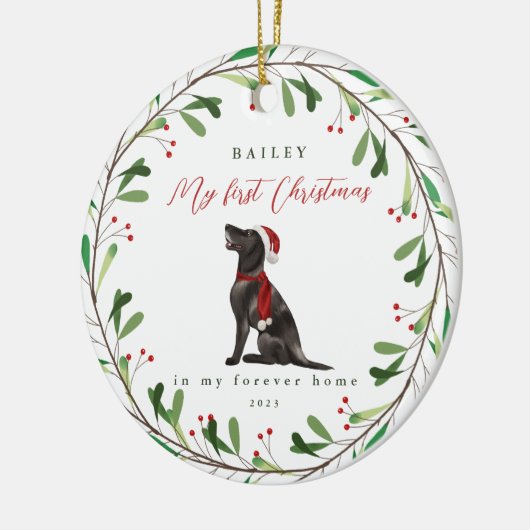 犬の私の初めてのクリスマスと名前ポインターセラミック セラミックオーナメント (左)