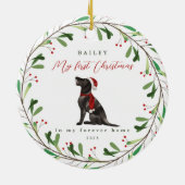 犬の私の初めてのクリスマスと名前ポインターセラミック セラミックオーナメント (裏面)