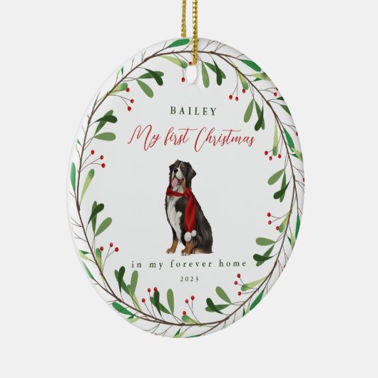犬の私の初めてのクリスマスと名前Bernese セラミックオーナメント (右)