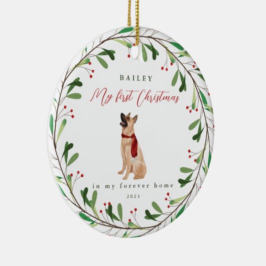 犬の私の初めてのクリスマスの名前ドイツの羊飼い セラミックオーナメント (右)