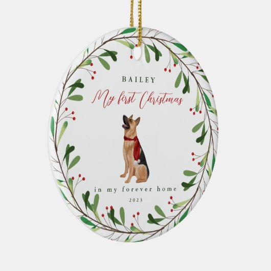 犬の私の初めてのクリスマスの名前ドイツの羊飼い セラミックオーナメント (右)