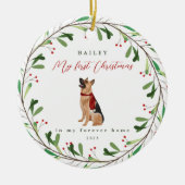 犬の私の初めてのクリスマスの名前ドイツの羊飼い セラミックオーナメント (正面)
