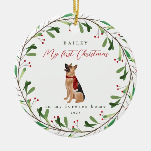 犬の私の初めてのクリスマスの名前ドイツの羊飼い セラミックオーナメント (正面)
