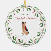 犬の私の初めてのクリスマスの名前ドイツの羊飼い セラミックオーナメント (裏面)