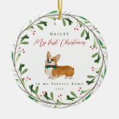 犬の私の初めてのクリスマスの名前Corgi セラミックオーナメント (正面)