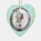 犬の私の初めてのクリスマス子犬の写真名ハート セラミックオーナメント (左)