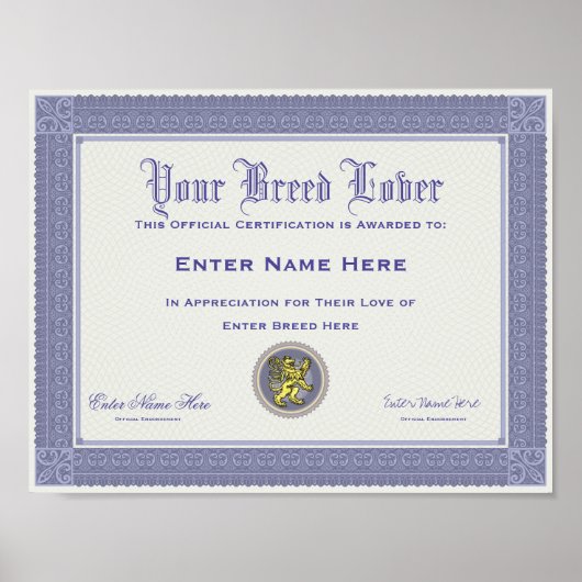 犬の種類の恋人の認パーソナライズされた証 ポスター (正面)