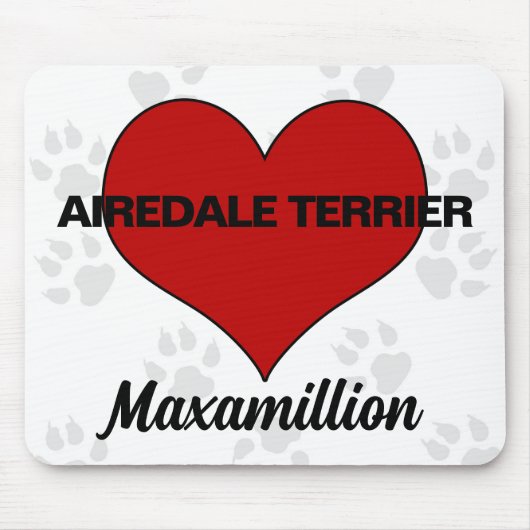 犬の種類の赤いハート（名前） マウスパッド (正面)