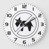 犬の立ち入り禁止 太字 黒と白 シンボル ラージ壁時計 (正面)