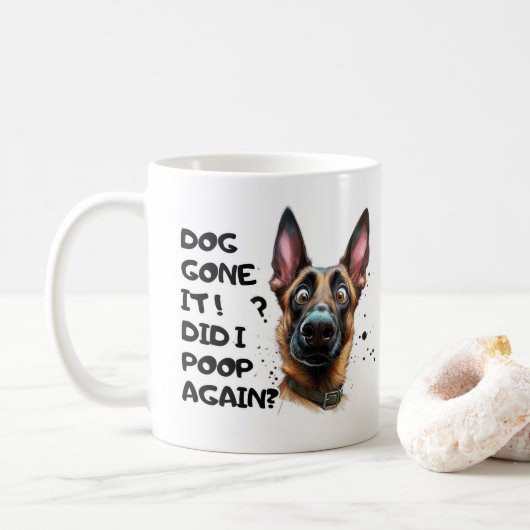犬の糞! またうんちした?面白いシェパード犬 コーヒーマグカップ (ドーナツ)