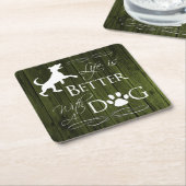 犬の紙コースターで生活が良い – 緑 スクエアペーパーコースター (アングル)