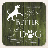 犬の紙コースターで生活が良い – 緑 スクエアペーパーコースター (正面)