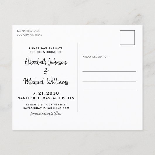 犬の素朴予算結婚日付はがきを保存 (裏面)