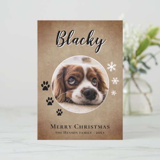 犬の素朴名前の写真メリークリスマスファミリー シーズンカード (スタンド正面)