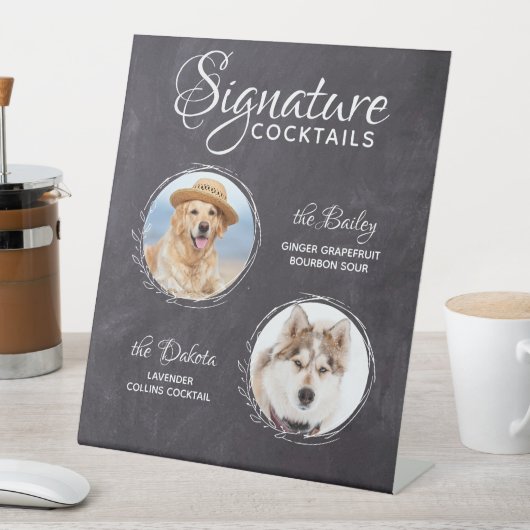 犬の結婚バーペットの写真のシグネチャーカクテル 台座サイン (インサイチュ)