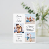 犬の結婚写真コラージュ日付を保存 案内ポストカード (スタンド正面)