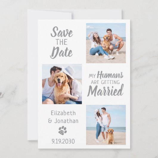 犬の結婚写真コラージュ セーブザデート (正面)