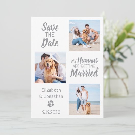 犬の結婚写真コラージュ セーブザデート (スタンド正面)