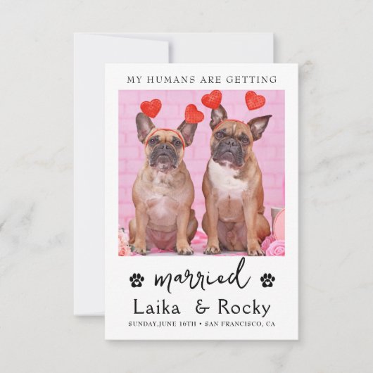 犬の結婚式の招待状 セーブザデート (正面)
