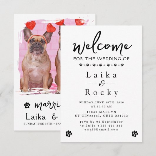 犬の結婚式の招待状 セーブザデート (正面/裏面)