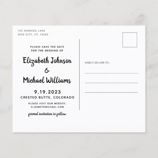 犬の結婚式の日付の予算はがきを保存 (裏面)