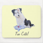 犬の絵画ポートレートの可愛いコリー縁どの子犬 マウスパッド (正面)