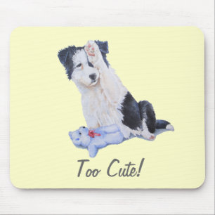 犬の絵画ポートレートの可愛いコリー縁どの子犬 マウスパッド