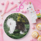 犬の絵画古いイギリスの牧羊犬 ペーパープレート (パーティー)