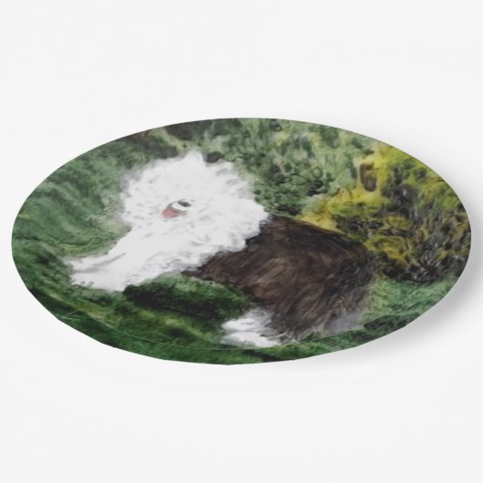 犬の絵画古いイギリスの牧羊犬 ペーパープレート (アングル)