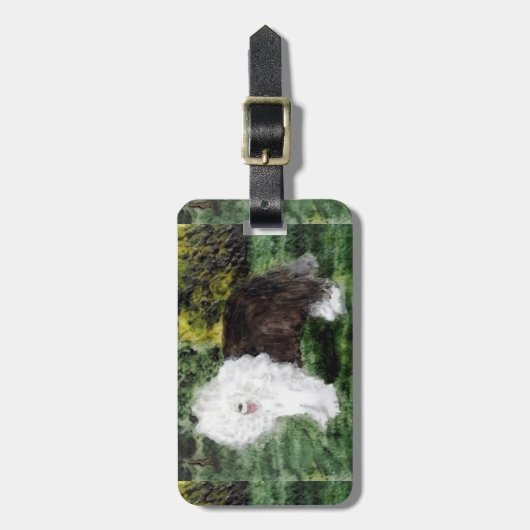 犬の絵画古いイギリスの牧羊犬 ラゲッジタグ (正面縦)