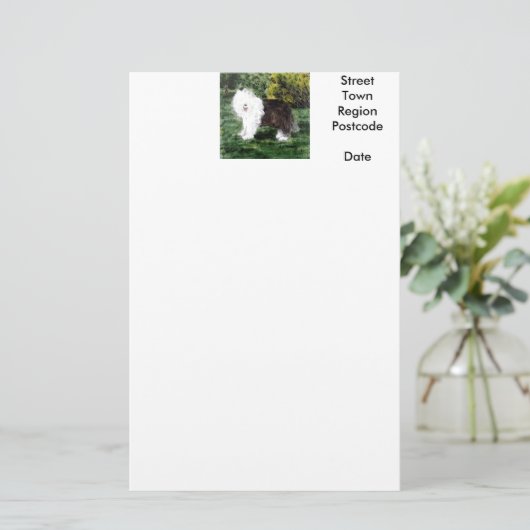 犬の絵画古い英語の牧羊犬パーソナライズされた 便箋 (スタンド正面)