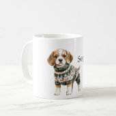 犬の緑のセーター クリスマス コーヒーマグカップ (正面左)